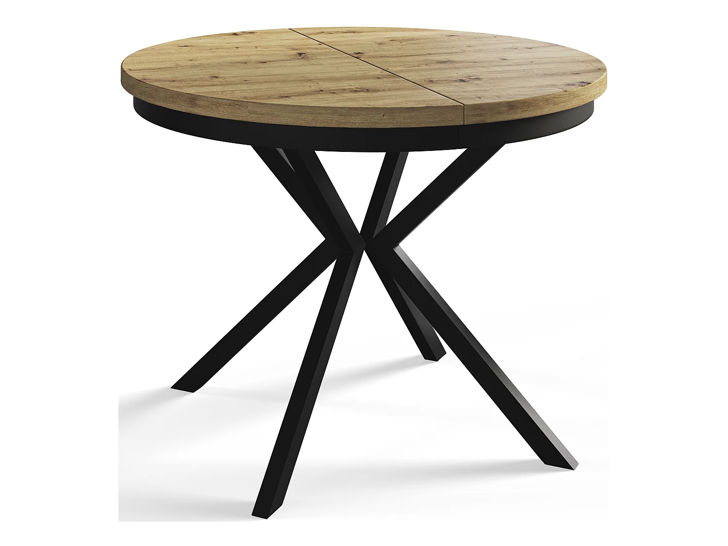 Table de salle à manger ronde BERGO, table à rallonges Diamètre : 100 cm/180 cm, couleur de la table basse : brun mat, avec pieds métalliques de couleur noire