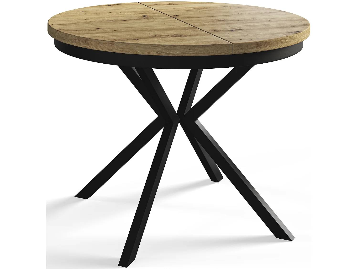 Table de salle à manger ronde BERGO, table à rallonges Diamètre : 100 cm/180 cm, couleur de la table basse : brun mat, avec pieds métalliques de couleur noire