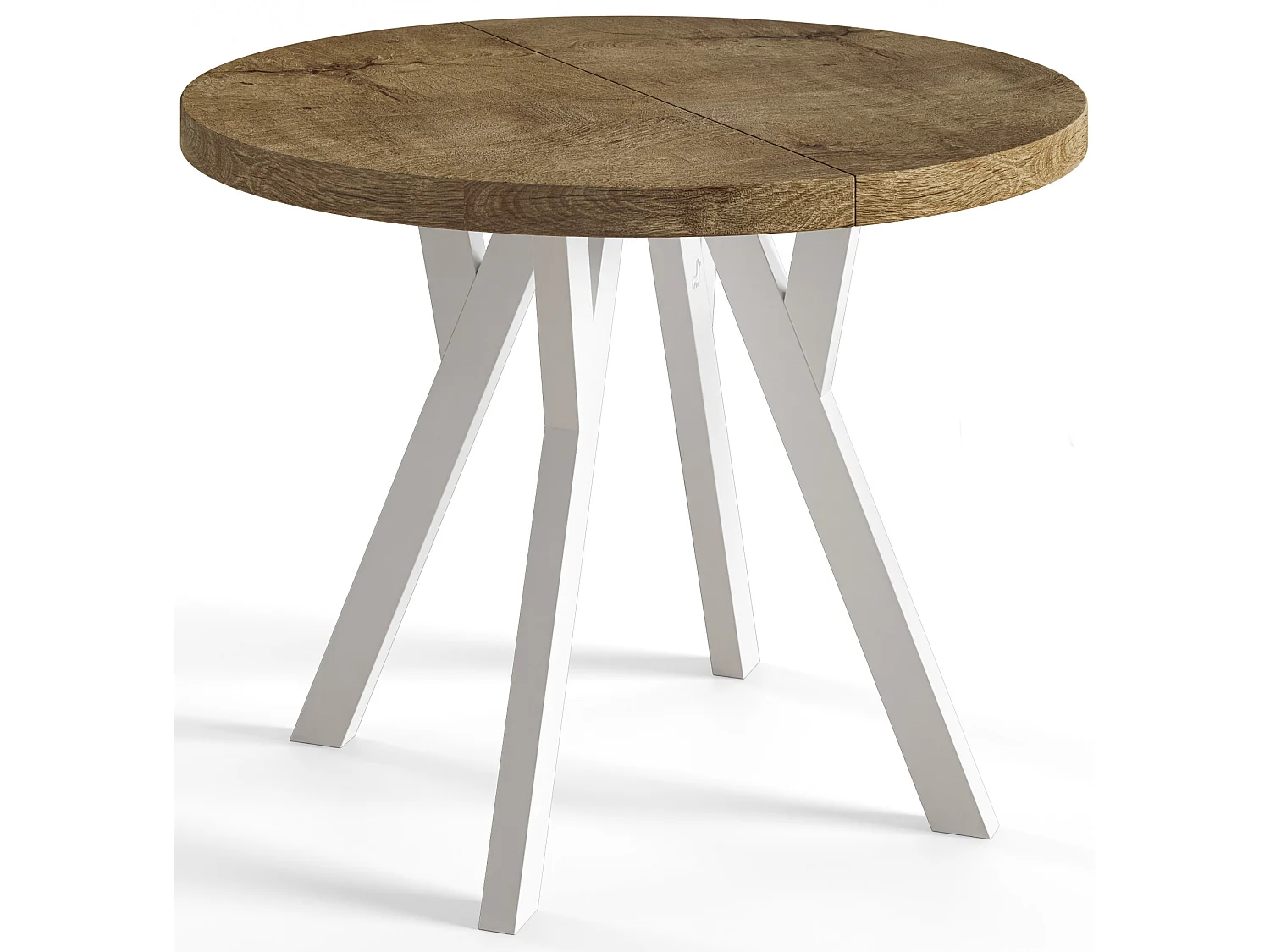 Table de salle à manger ronde OVO, table à rallonges Diamètre : 120 cm à 220 cm, couleur de la table basse : LEFAKS, avec pieds en bois blanc