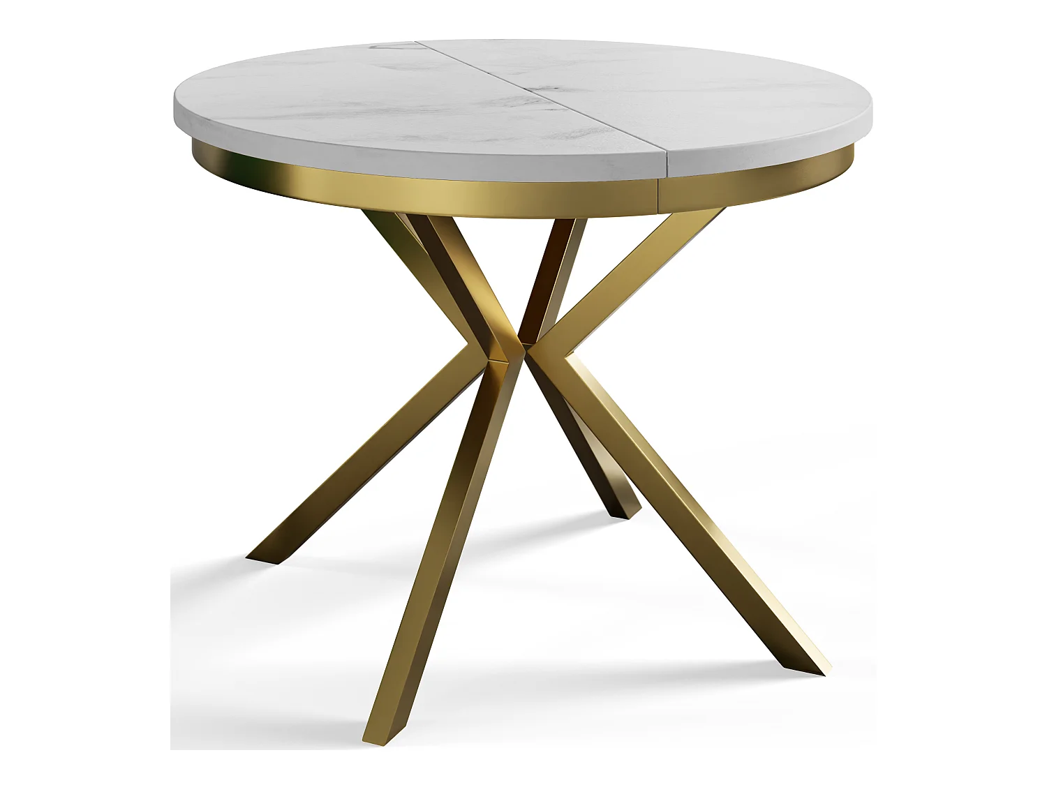 Table de salle à manger ronde BERGO, table à rallonges Diamètre : 100 cm/180 cm, couleur de la table basse : marbre, avec pieds métalliques couleur or