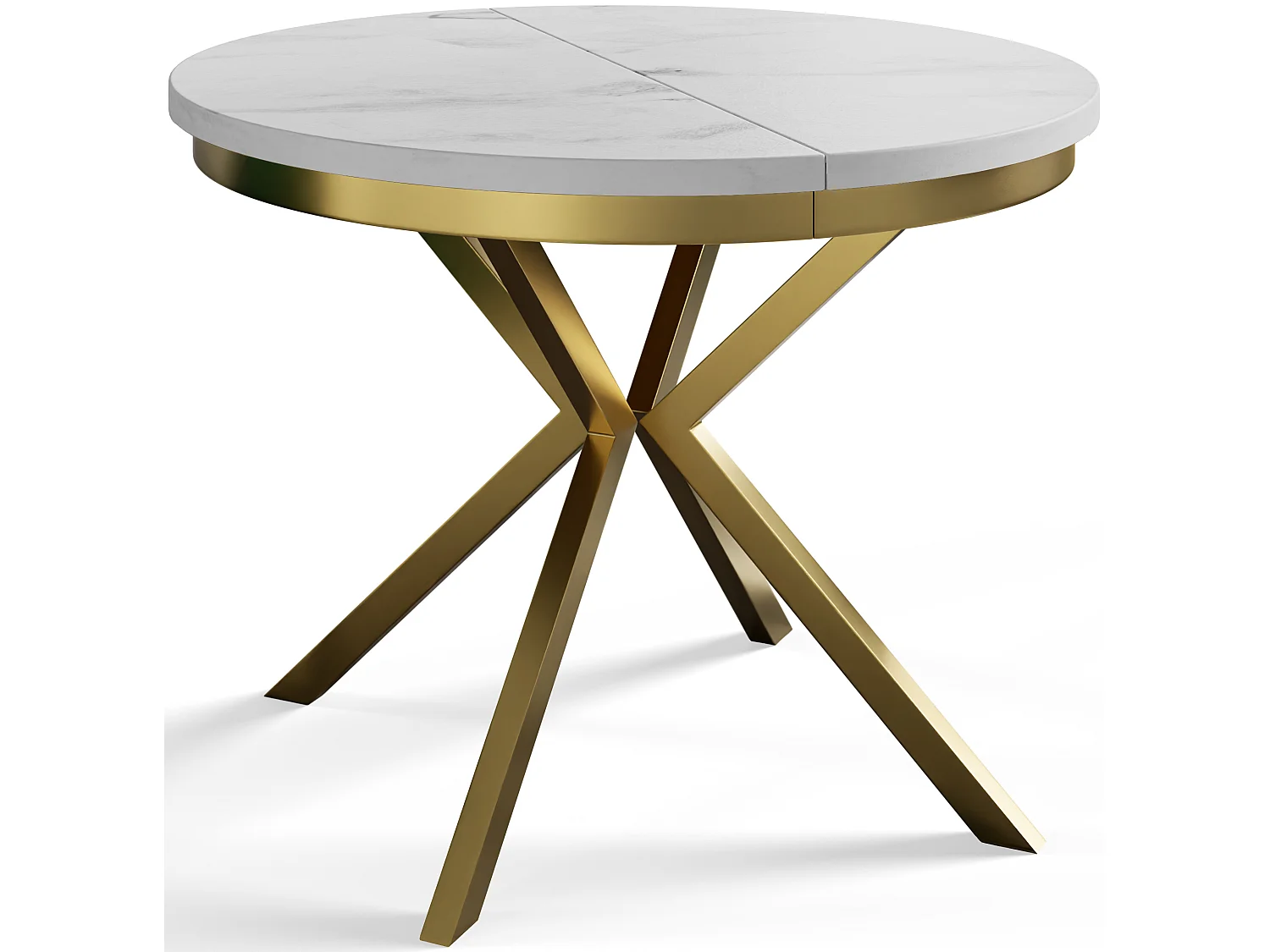 Table de salle à manger ronde BERGO, table à rallonges Diamètre : 100 cm/180 cm, couleur de la table basse : marbre, avec pieds métalliques couleur or