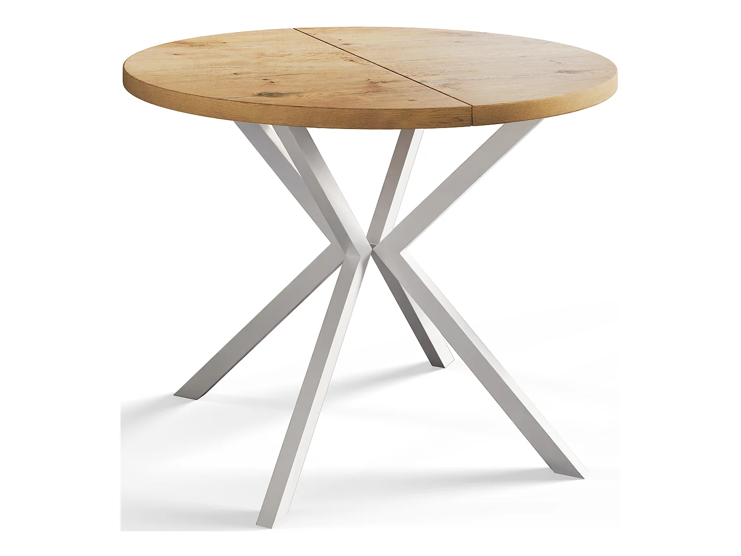 Table à manger ronde LITEN, table à rallonges Diamètre : 100 cm/180 cm, couleur de la table basse : marron clair, avec pieds métalliques de couleur blanche