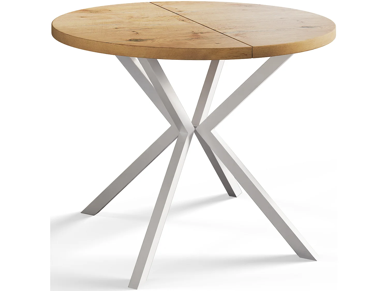 Table à manger ronde LITEN, table à rallonges Diamètre : 100 cm/180 cm, couleur de la table basse : marron clair, avec pieds métalliques de couleur blanche