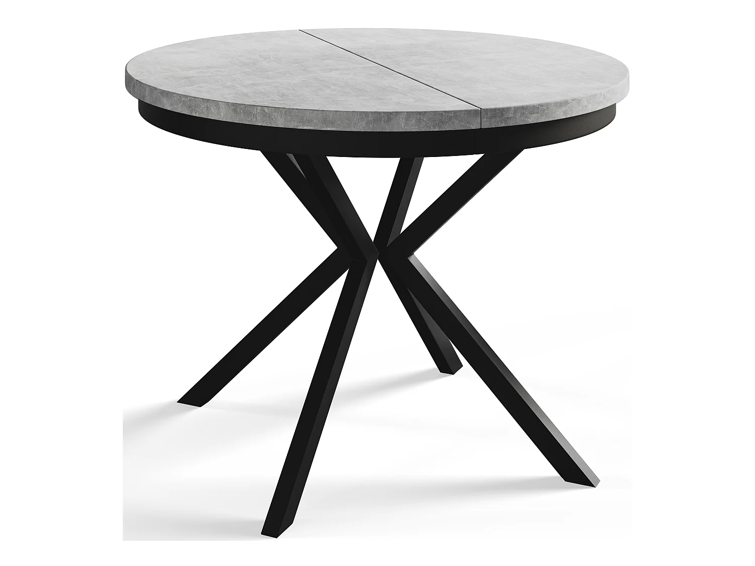 Table de salle à manger ronde BERGO, table à rallonges Diamètre : 120 cm/200 cm, couleur de la table basse : gris clair, avec pieds métalliques de couleur noire