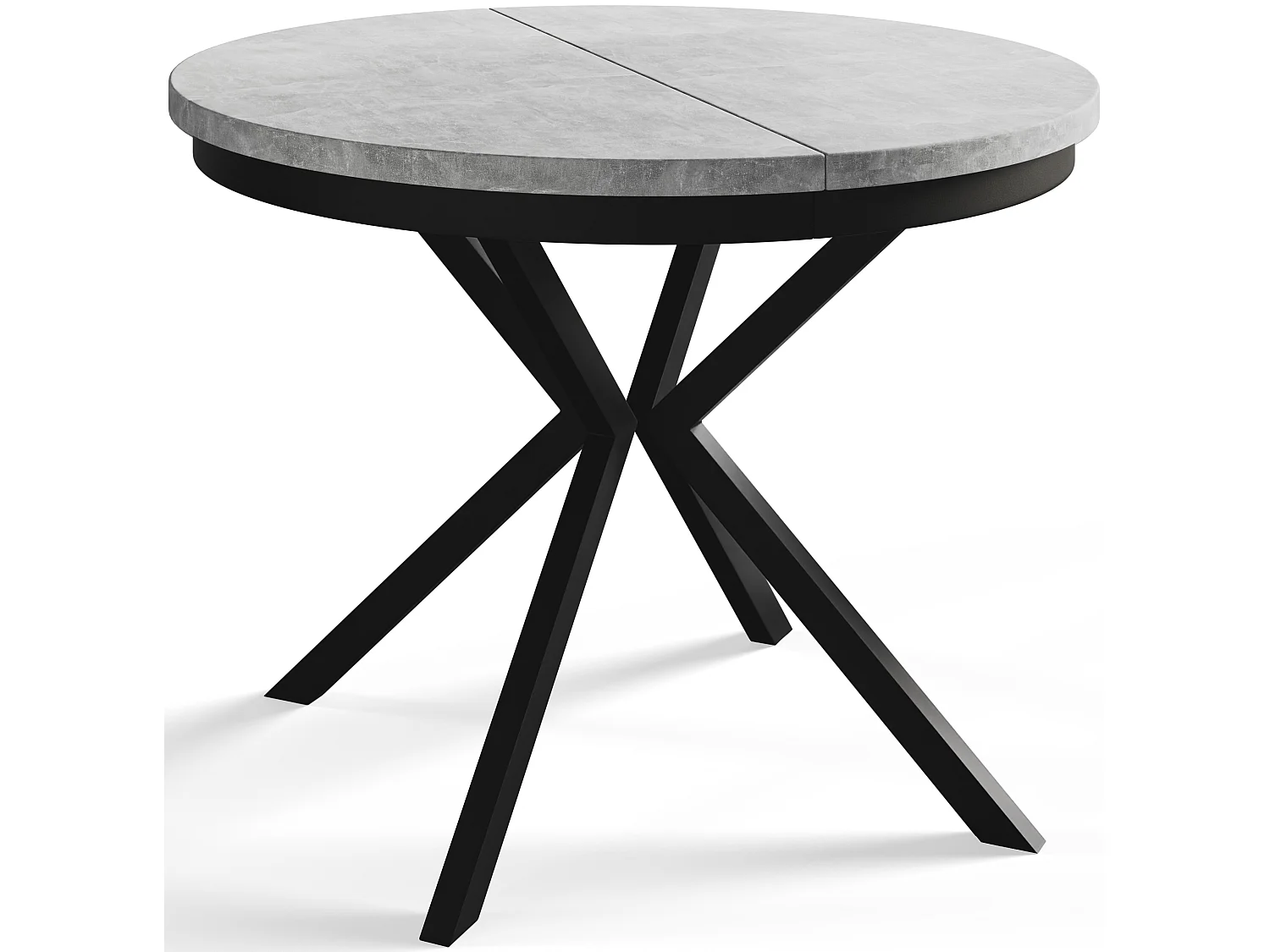 Table de salle à manger ronde BERGO, table à rallonges Diamètre : 120 cm/200 cm, couleur de la table basse : gris clair, avec pieds métalliques de couleur noire