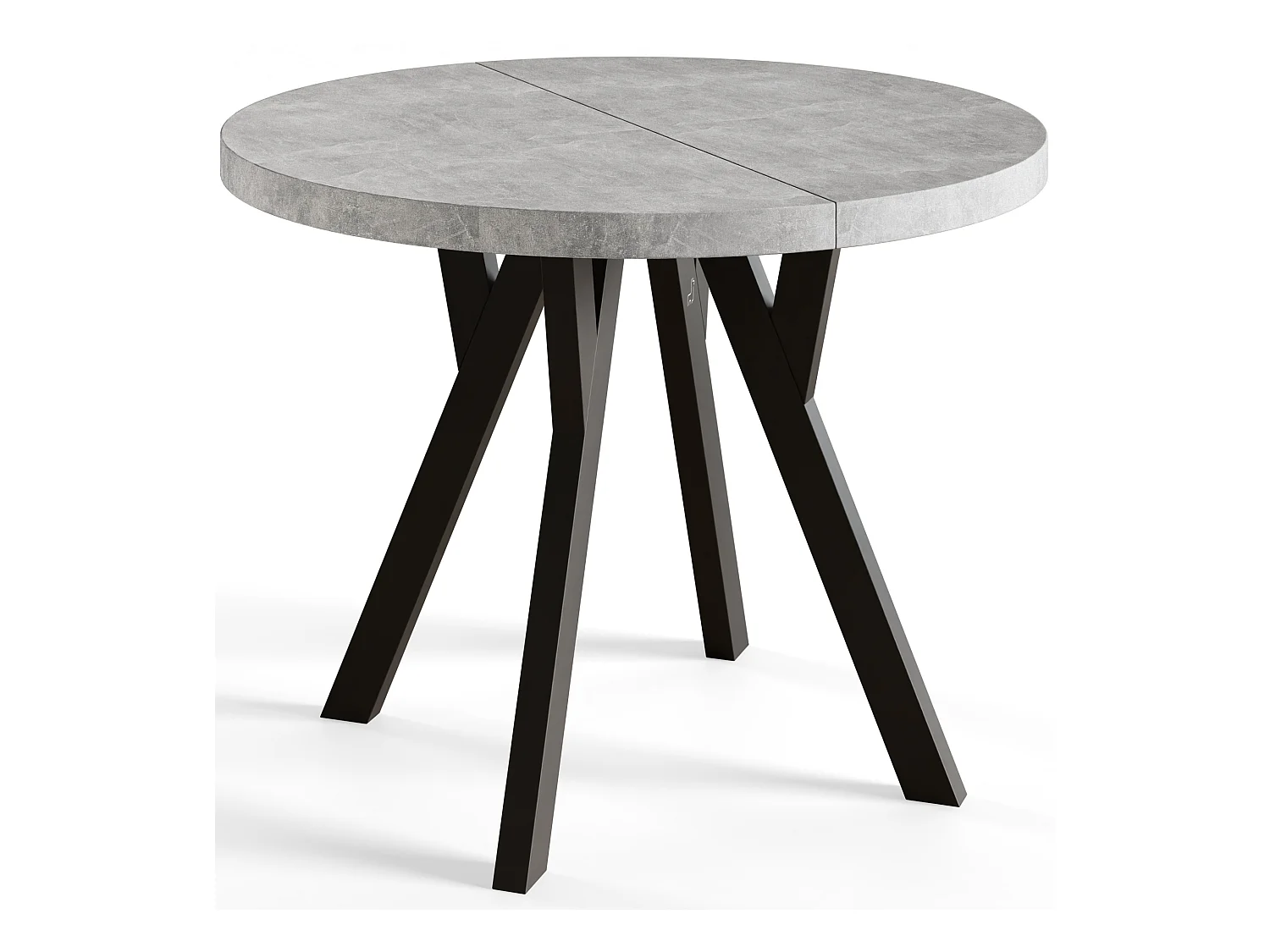 Table de salle à manger ronde OVO, table à rallonges Diamètre : 80 cm à 130 cm, couleur de la table basse : gris, avec pieds en bois de couleur noir