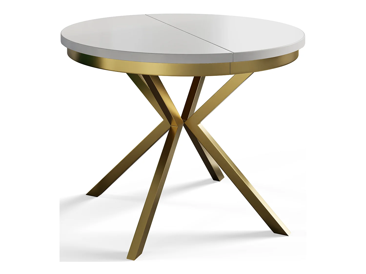 Table de salle à manger ronde BERGO, table à rallonges Diamètre : 90 cm/170 cm, couleur de la table basse : gris clair, avec pieds métalliques couleur or