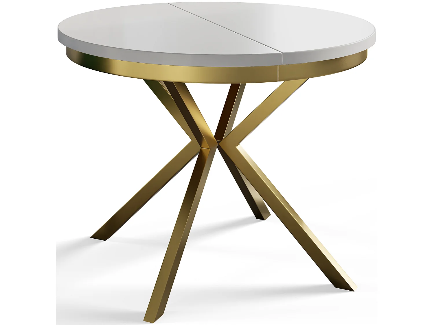 Table de salle à manger ronde BERGO, table à rallonges Diamètre : 90 cm/170 cm, couleur de la table basse : gris clair, avec pieds métalliques couleur or