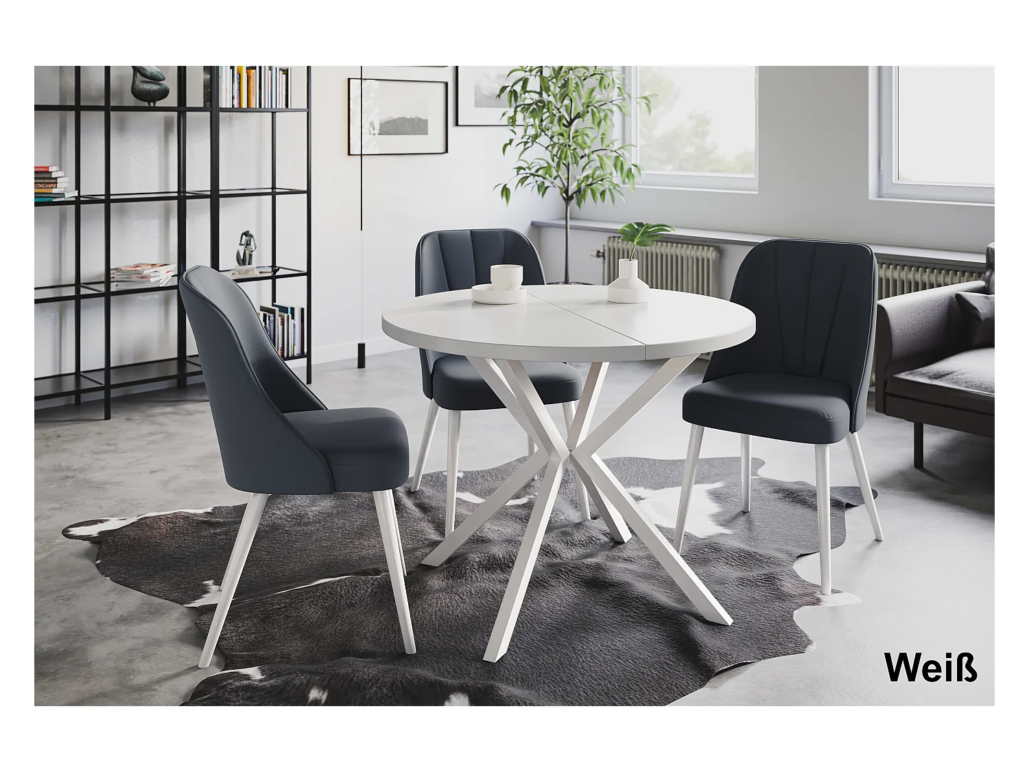 Table à manger ronde LITEN, table à rallonges Diamètre : 90 cm/170 cm, table de salon Couleur : blanc, avec pieds métalliques blancs