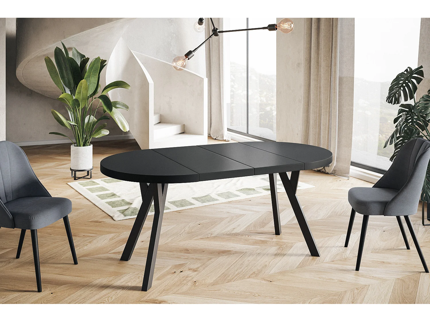 Table a Manger Extensible - Table Ronde Extensible - Table de Salle à Manger Moderne - Plateau Stratifié 36 mm - Pieds Solides - 110/210 cm - Noir