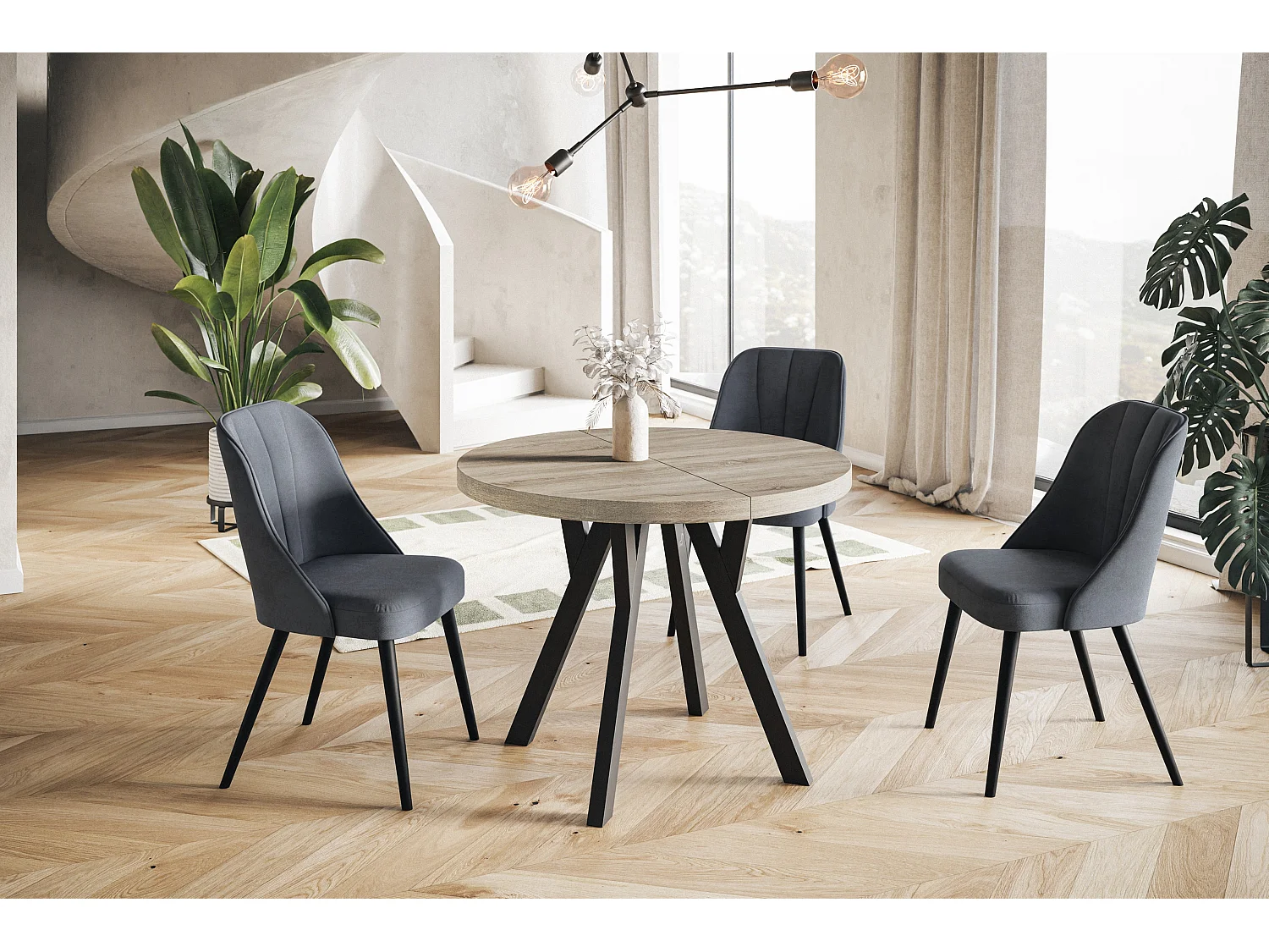 Table a Manger Extensible - Table Ronde Extensible - Table de Salle à Manger Moderne - Plateau Stratifié 36 mm - Pieds Solides - 110/210 cm - Sonoma