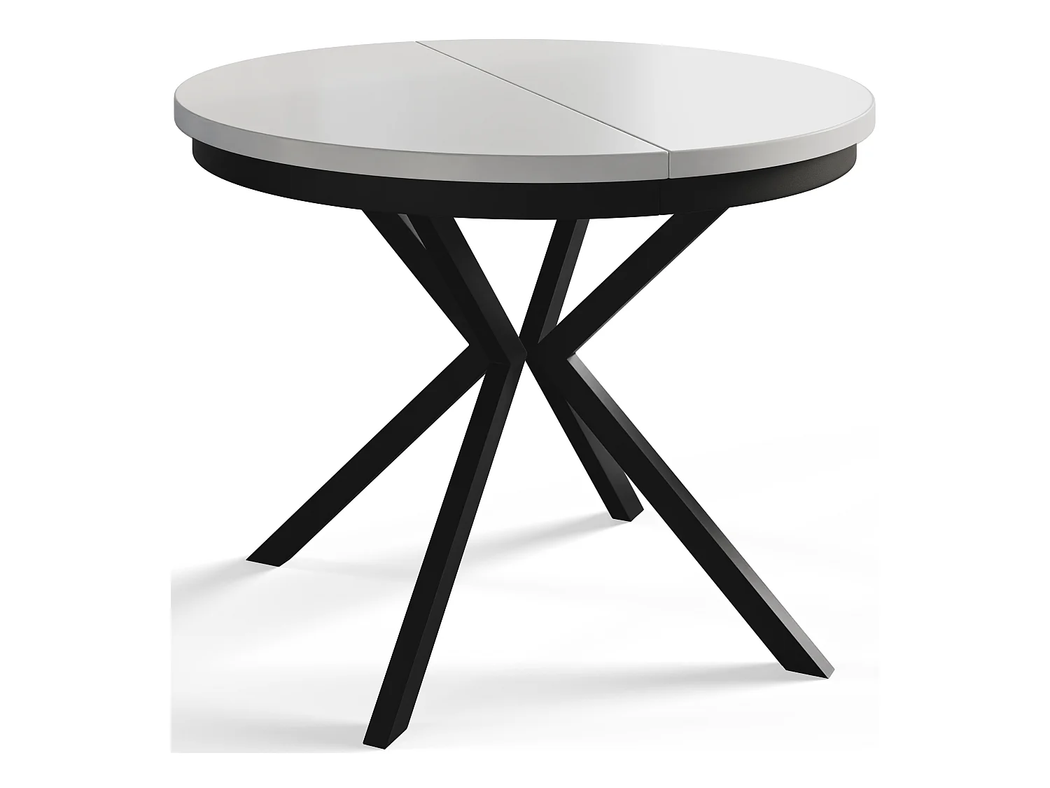 Table de salle à manger ronde BERGO, table à rallonges Diamètre : 100 cm/180 cm, couleur de la table basse : blanc, avec pieds métalliques de couleur noir