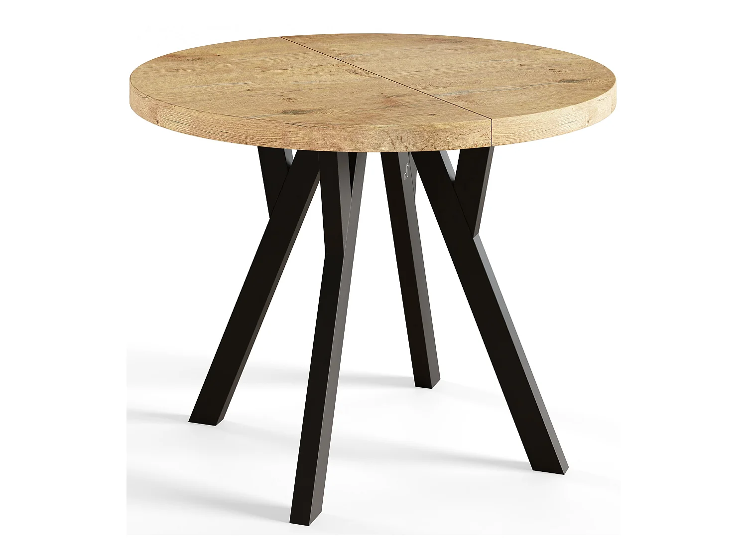 Table de salle à manger ronde OVO, table à rallonges Diamètre : 80 cm à 130 cm, couleur de la table basse : LANCELOT, avec pieds en bois de couleur noire