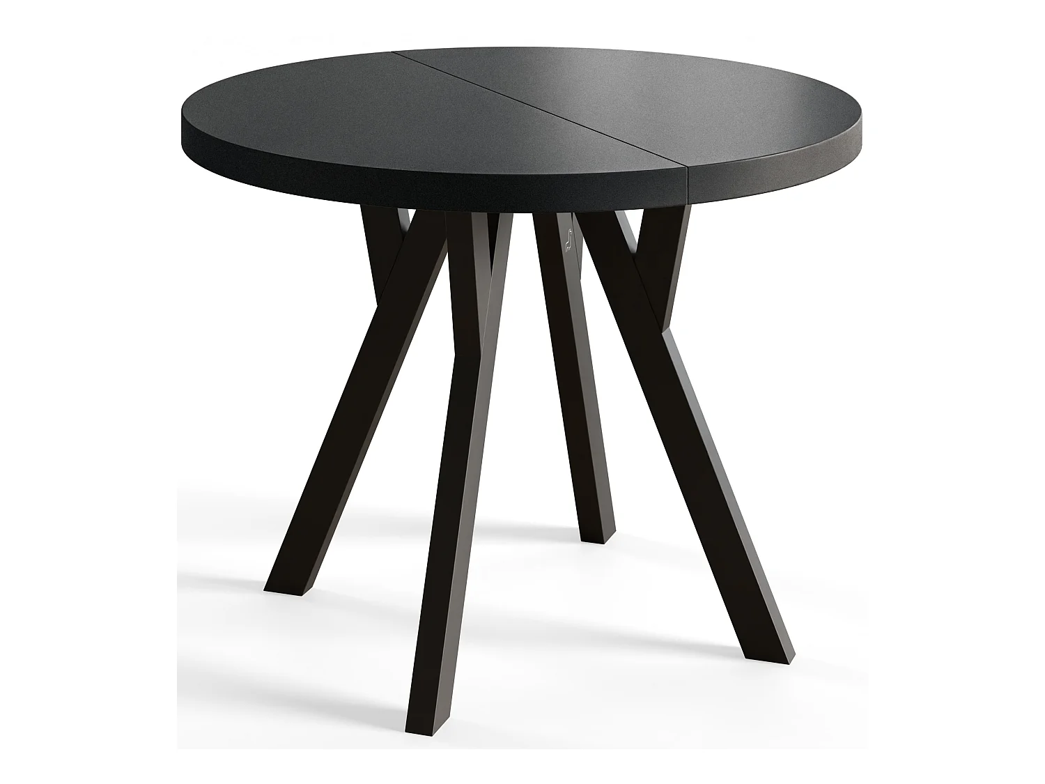 Table de salle à manger ronde OVO, table à rallonges Diamètre : 90 cm à 190 cm, couleur de la table basse : noir, avec pieds en bois de couleur noir