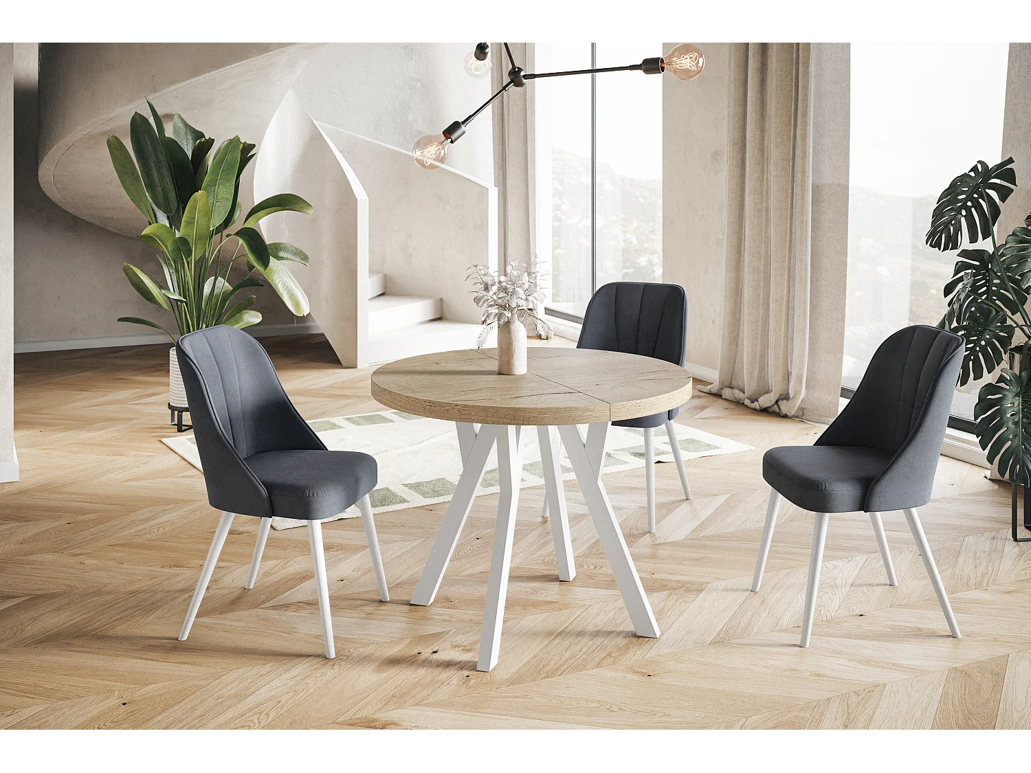 Table a Manger Extensible - Table Ronde Extensible - Table de Salle à Manger Moderne - Plateau Stratifié 36 mm - Pieds Solides - 80/130 cm - Halifax