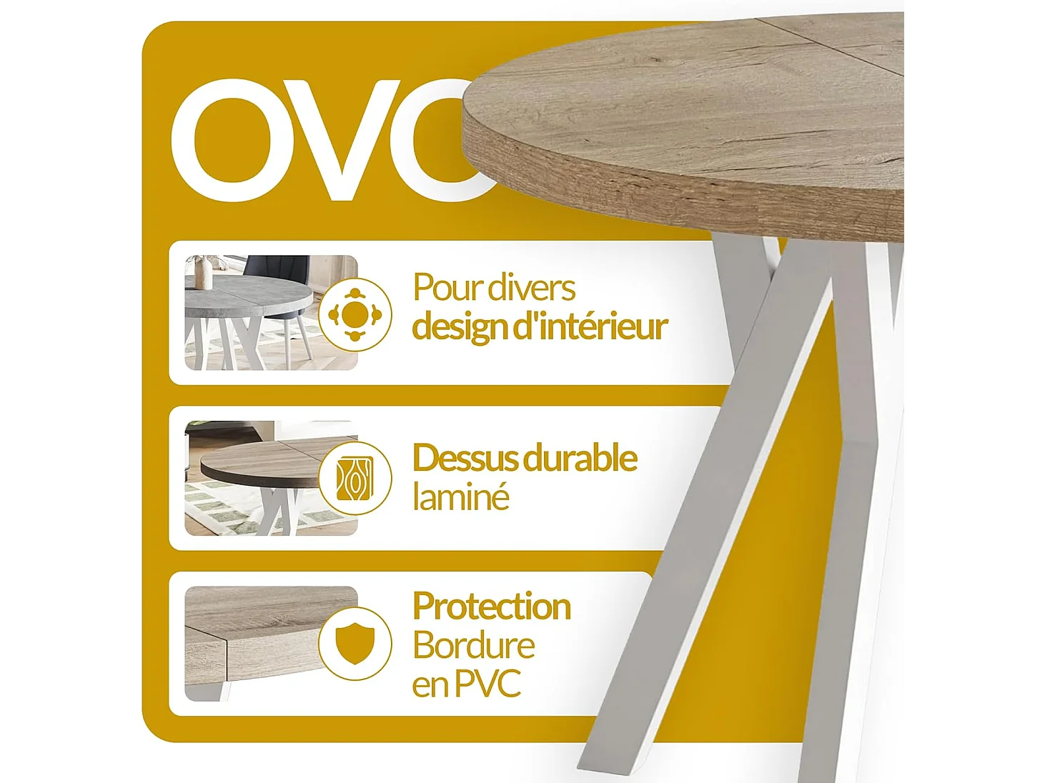 Table a Manger Extensible - Table Ronde Extensible - Table de Salle à Manger Moderne - Plateau Stratifié 36 mm - Pieds Solides - 80/130 cm - Halifax
