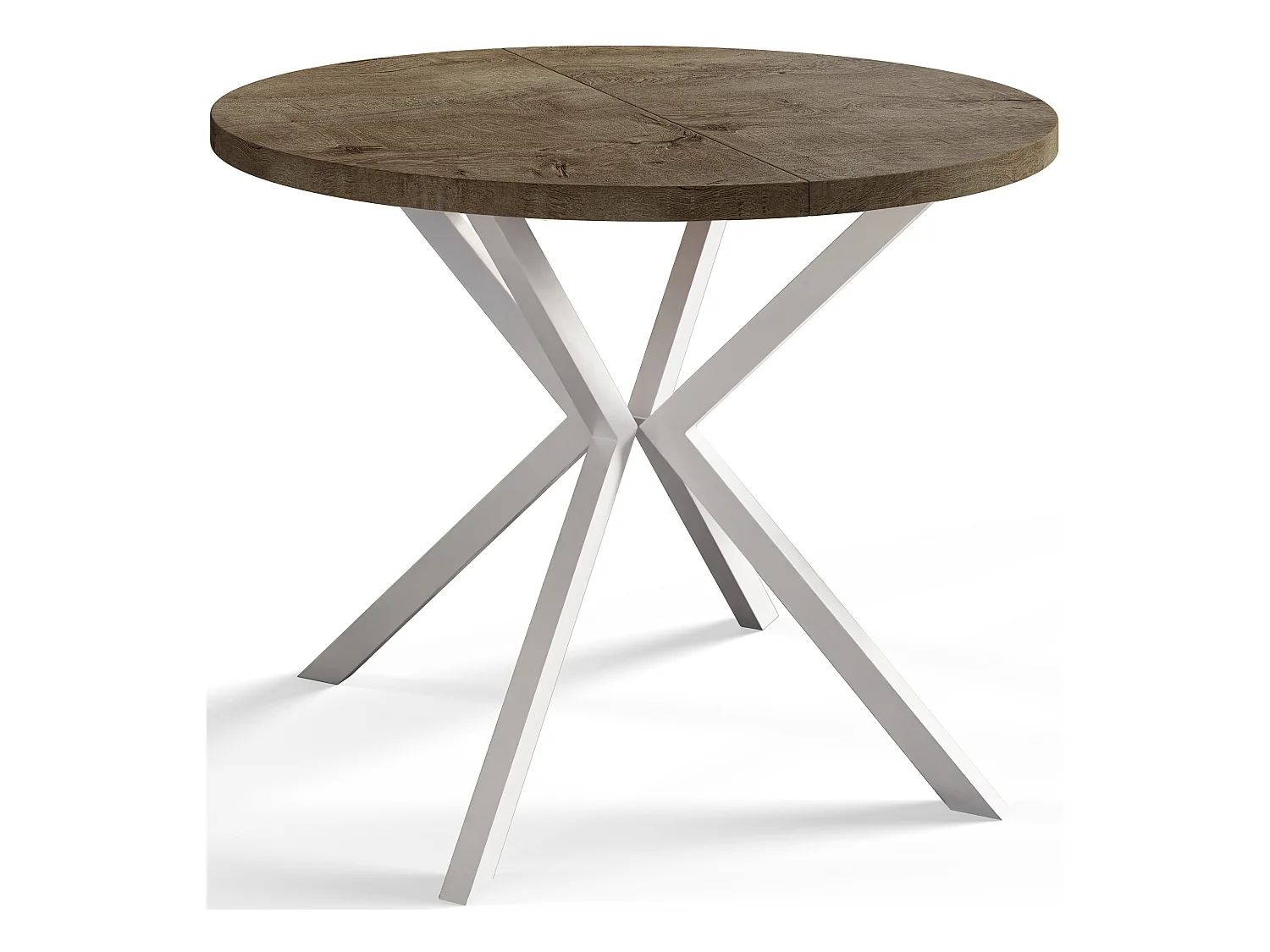 Table à manger ronde LITEN, table à rallonges Diamètre : 100 cm/180 cm, couleur de la table basse : gris, avec pieds métalliques blancs