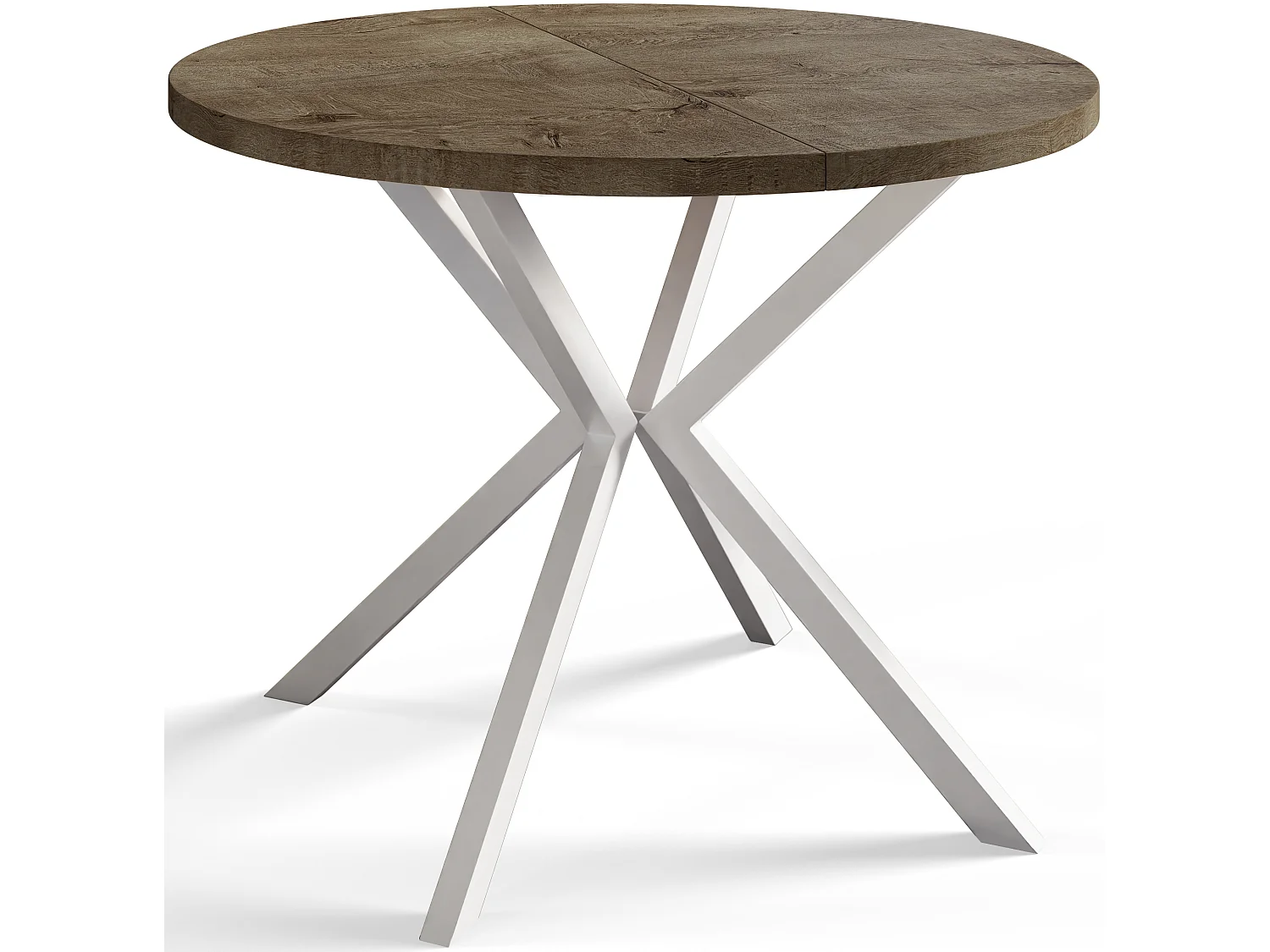 Table à manger ronde LITEN, table à rallonges Diamètre : 100 cm/180 cm, couleur de la table basse : gris, avec pieds métalliques blancs