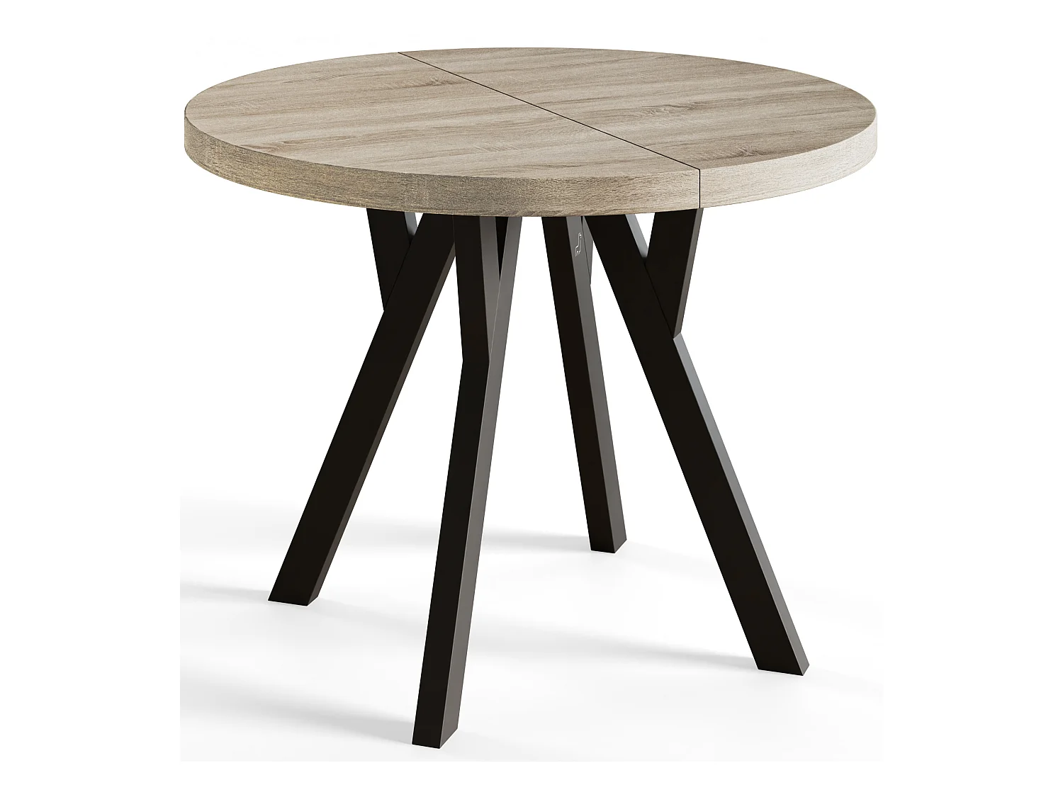 Table de salle à manger ronde OVO, table à rallonges Diamètre : 80 cm à 130 cm, couleur de la table basse : SONOMA, avec pieds en bois couleur noir