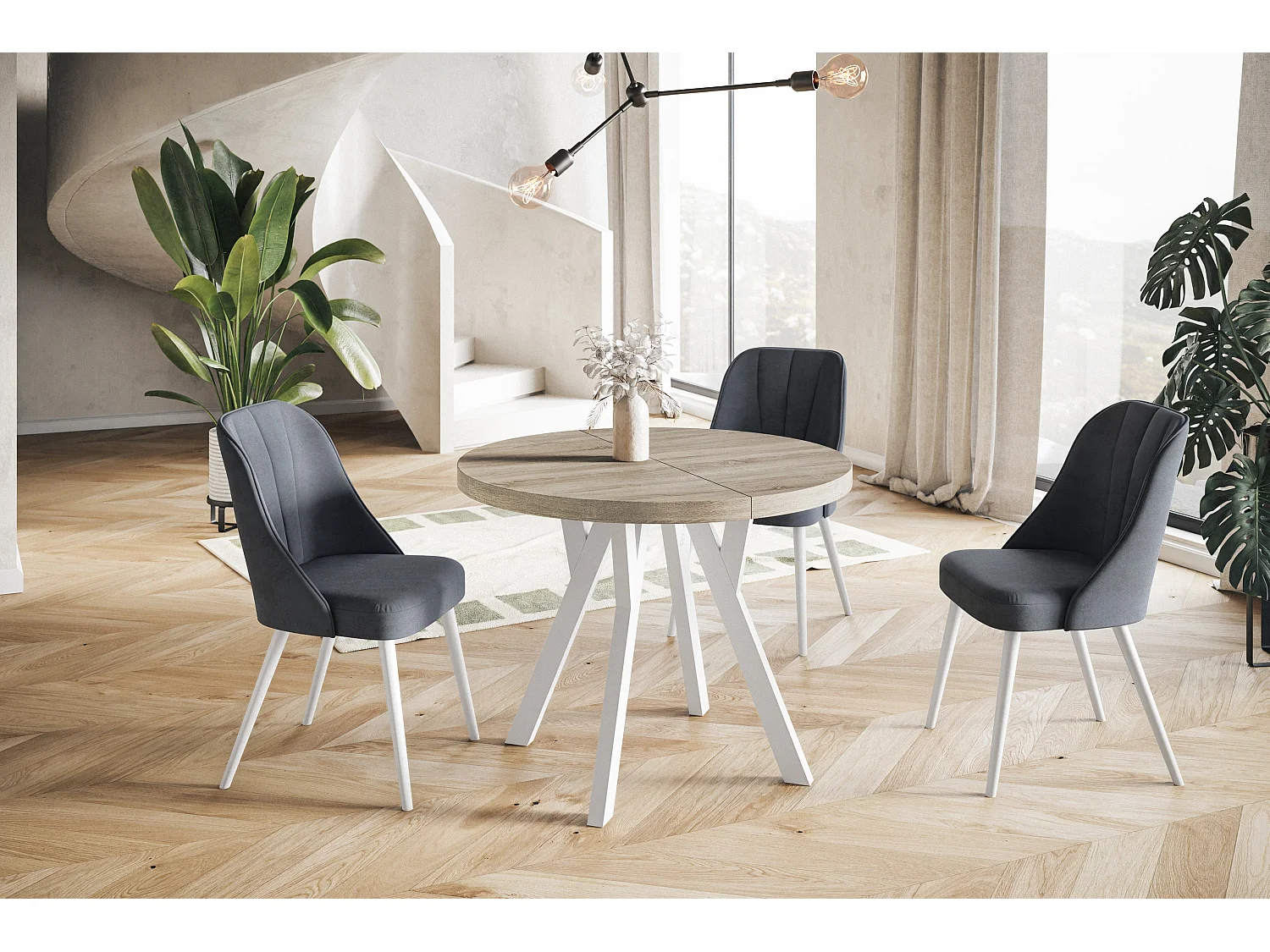 Table a Manger Extensible - Table Ronde Extensible - Table de Salle à Manger Moderne - Plateau Stratifié 36 mm - Pieds Solides - 110/210 cm - Sonoma