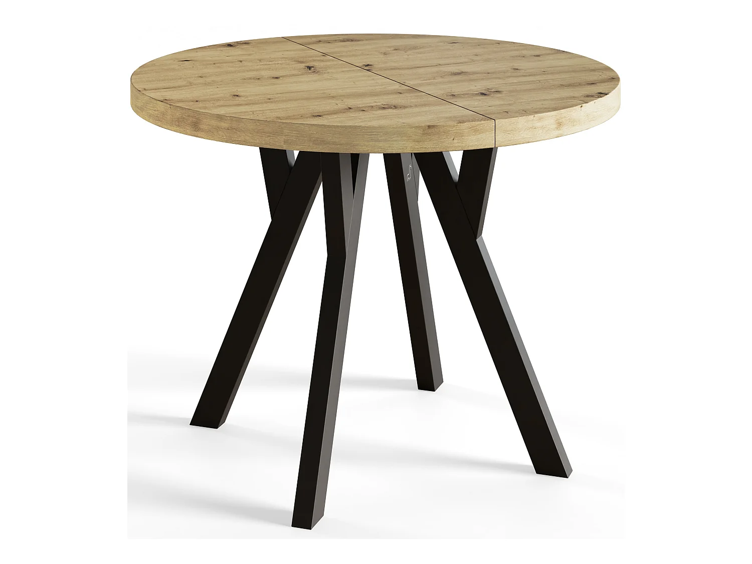 Table de salle à manger ronde OVO, table à rallonges Diamètre : 110 cm à 210 cm, couleur de la table basse : ARTISAN, avec pieds en bois de couleur noire