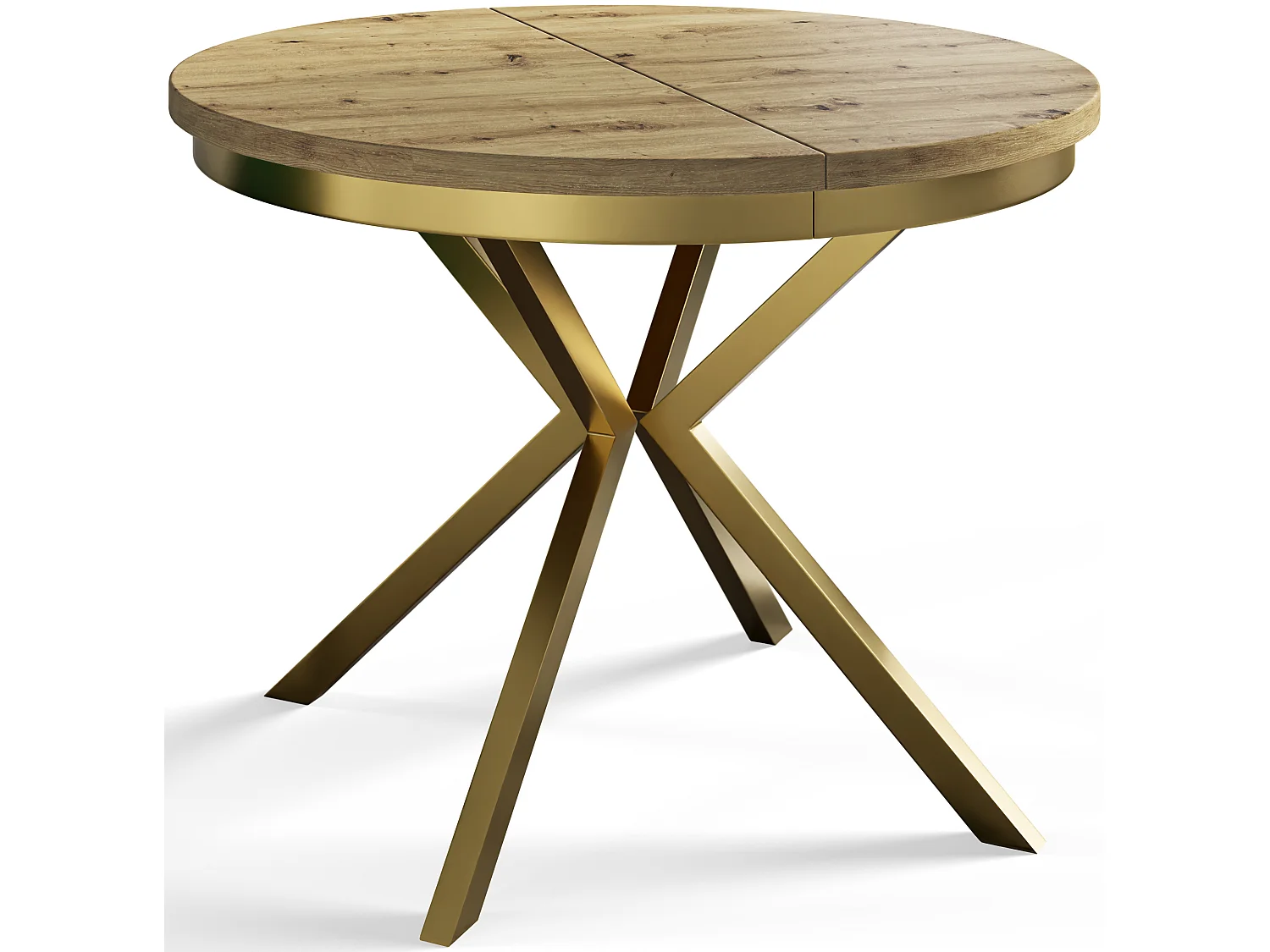 Table à manger ronde BERGO, table à rallonges Diamètre : 120 cm/200 cm, table de salon Couleur : brun mat, avec pieds métalliques couleur or