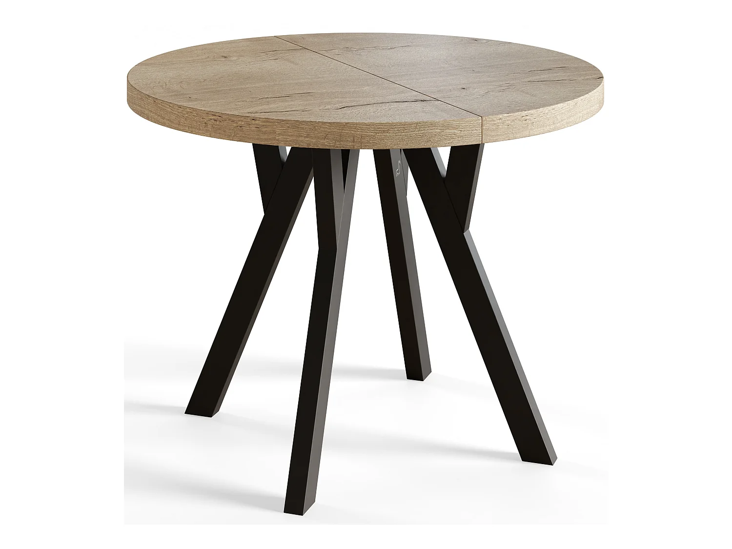 Table de salle à manger ronde OVO, table à rallonges Diamètre : 90 cm à 190 cm, couleur de la table basse : HALIFAX, avec pieds en bois de couleur noire