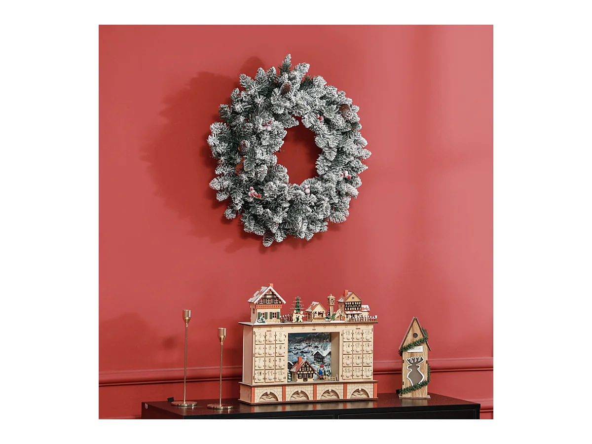 Weihnachtskranz mit LED-Beleuchtung und Roten Beeren Kunstkranz Türkranz Weihnachten Ø60 x 10 cm Grün