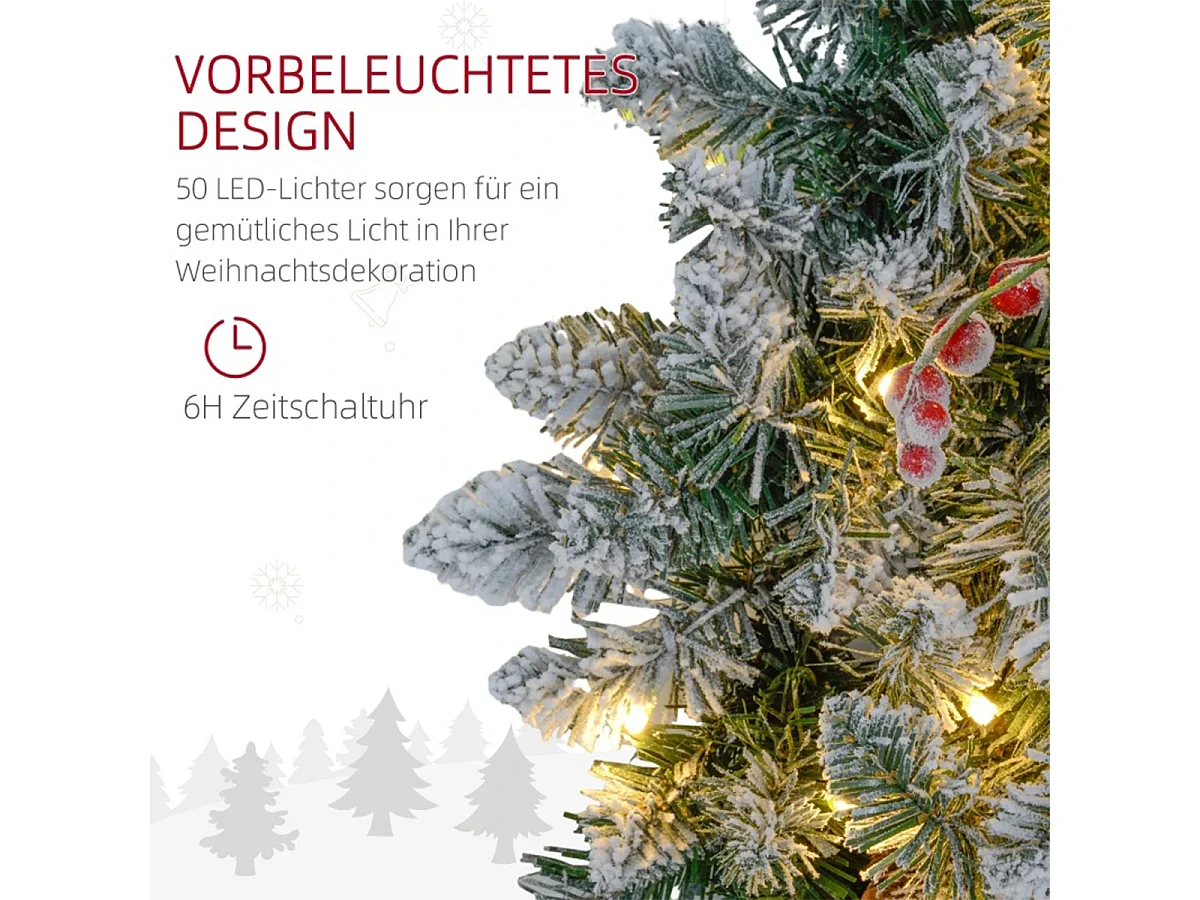 Weihnachtskranz mit LED-Beleuchtung und Roten Beeren Kunstkranz Türkranz Weihnachten Ø60 x 10 cm Grün