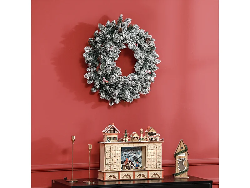 Weihnachtskranz mit LED-Beleuchtung und Roten Beeren Kunstkranz Türkranz Weihnachten Ø60 x 10 cm Grün