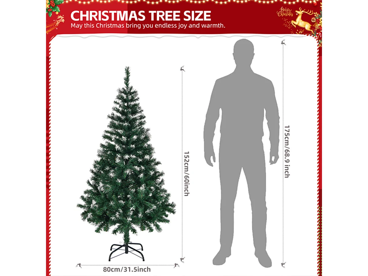 Weihnachtsbaum mit 480 Zweigen und stabilem Metallständer Künstlichen Weihnachten Tannenbaum 5 FT Grün