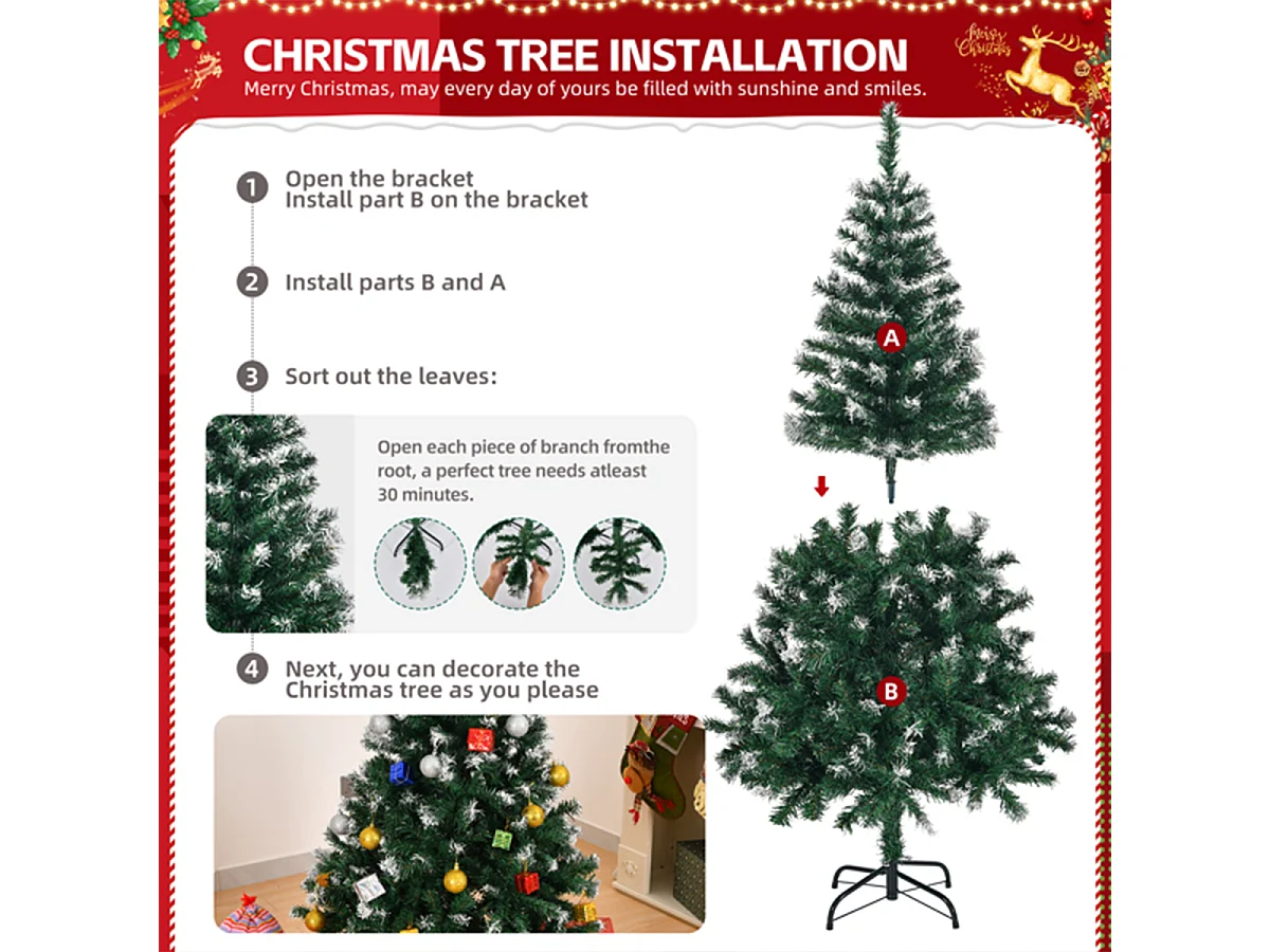 Weihnachtsbaum mit 480 Zweigen und stabilem Metallständer Künstlichen Weihnachten Tannenbaum 5 FT Grün