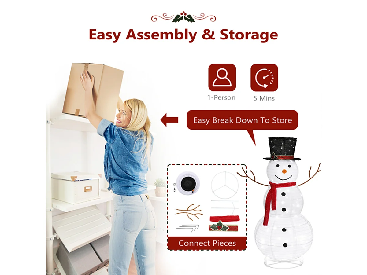 Weihnachts Schneemann Dekoration mit 90 LED-Lichtern und befestigten Pfählen Schneemann Weihnachtsdekoration 4 ft