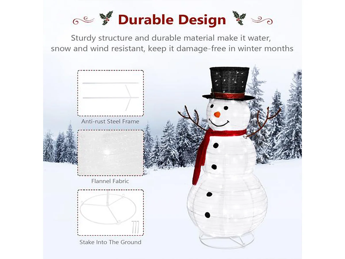 Weihnachts Schneemann Dekoration mit 90 LED-Lichtern und befestigten Pfählen Schneemann Weihnachtsdekoration 4 ft