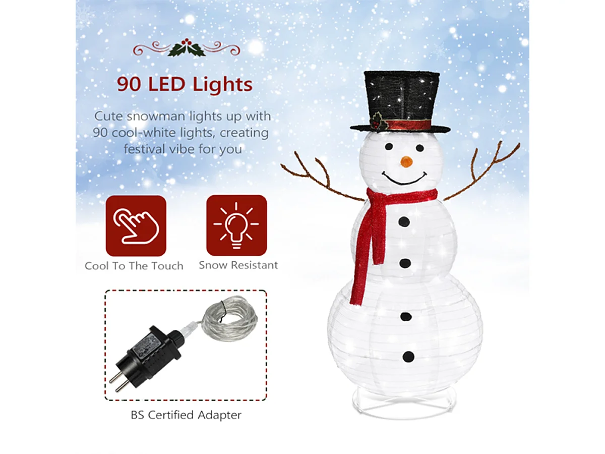 Weihnachts Schneemann Dekoration mit 90 LED-Lichtern und befestigten Pfählen Schneemann Weihnachtsdekoration 4 ft