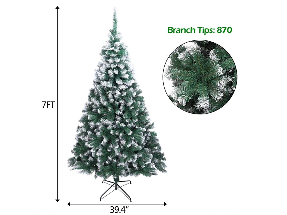 Weihnachtsbaum mit 870 Zweigen und Schnee Künstlichen Weihnachten Tannenbaum 7FT Grün