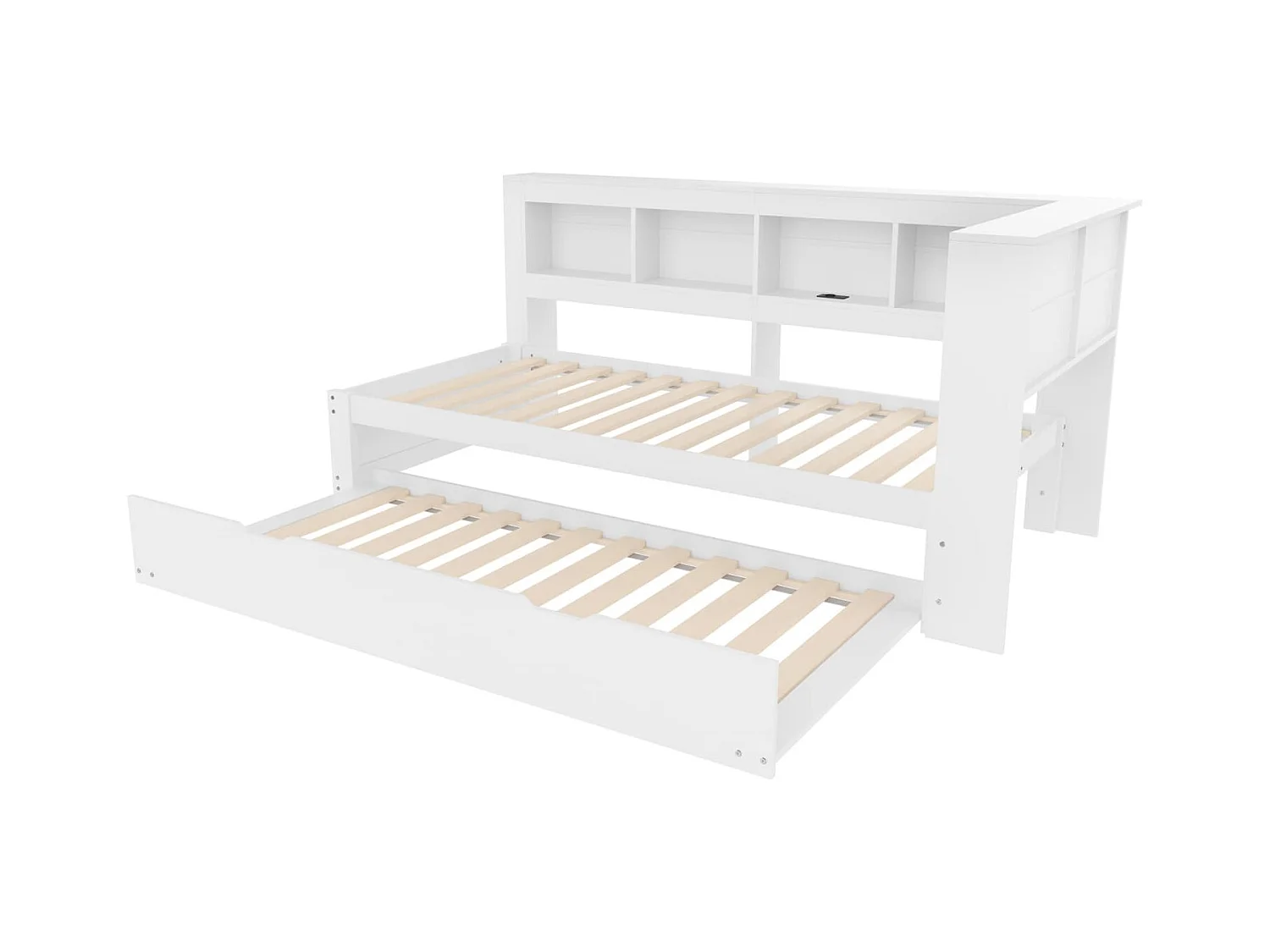 Daybett,Schlafsofa, Tagesbett mit ausziehbarem Bett, Mit Steckdose und 2 USB-Anschlüssen, Bett mit Lattenrost (ohne Matratze),Spanplatte