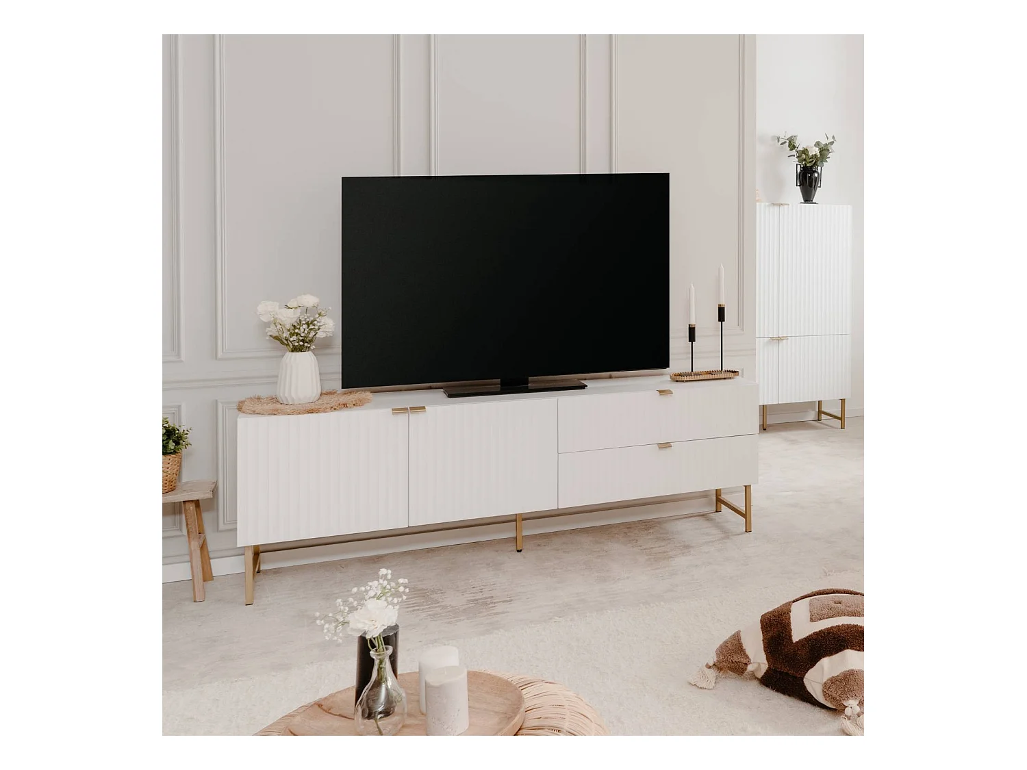 Meuble TV 179x60,5x39 cm blanc et doré
