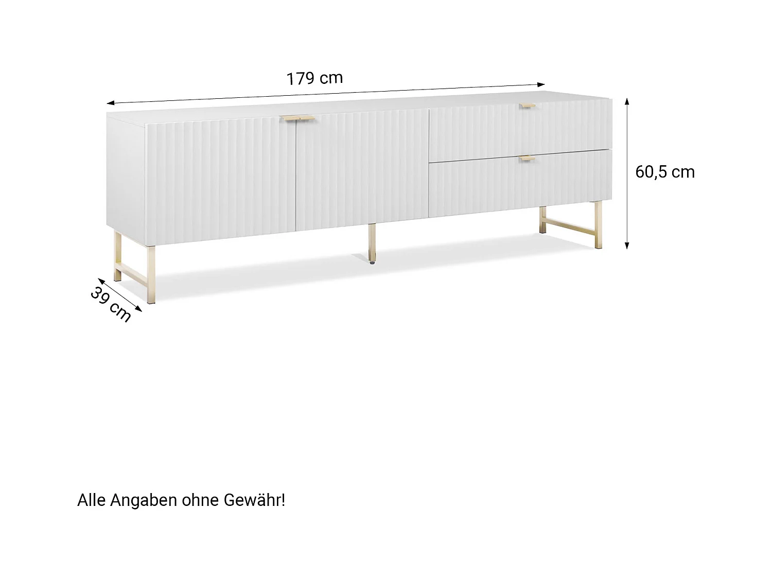 Meuble TV 179x60,5x39 cm blanc et doré