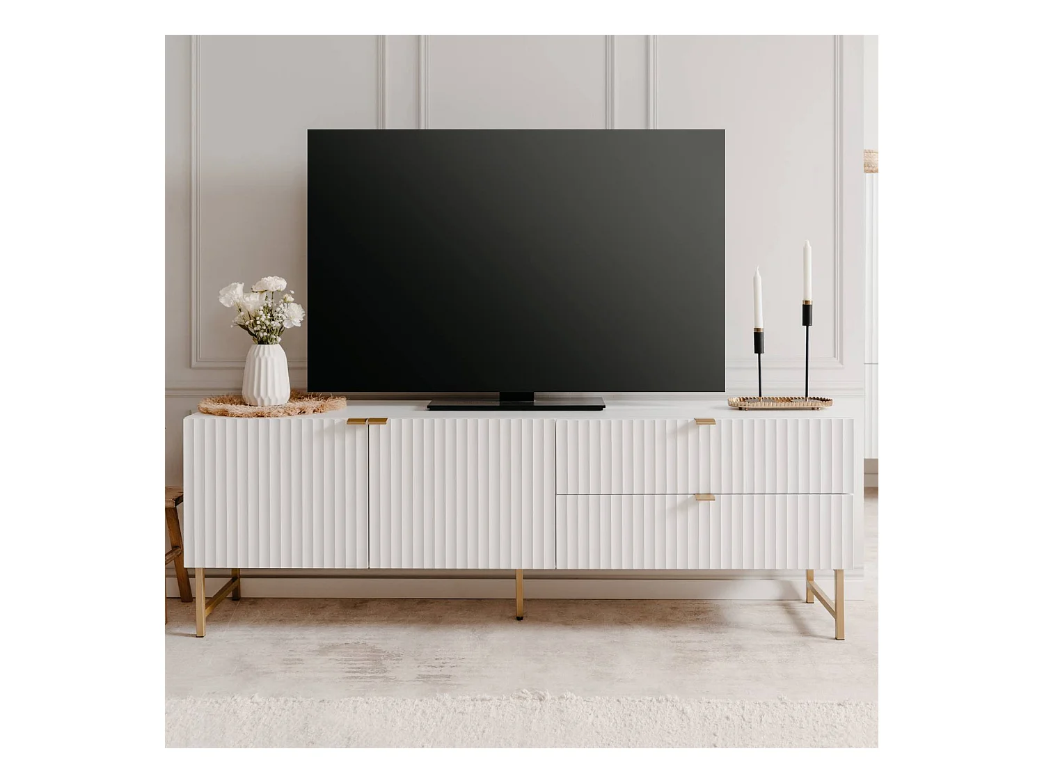 Meuble TV 179x60,5x39 cm blanc et doré