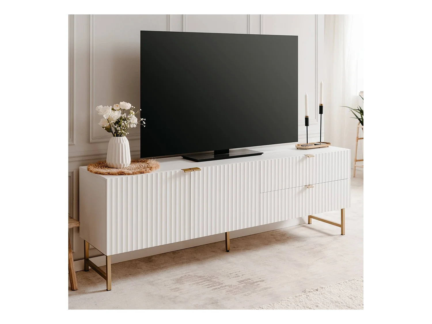Szafka RTV 179x60,5x39 cm biała i złota