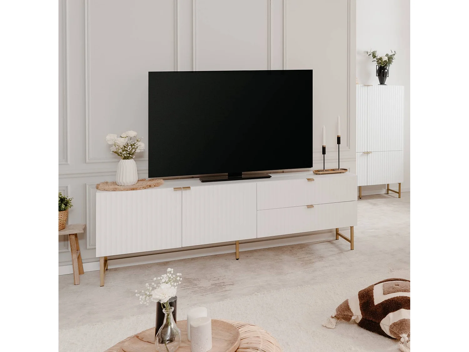 Meuble TV 179x60,5x39 cm blanc et doré