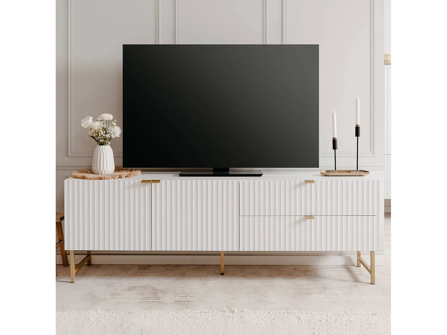 Meuble TV 179x60,5x39 cm blanc et doré