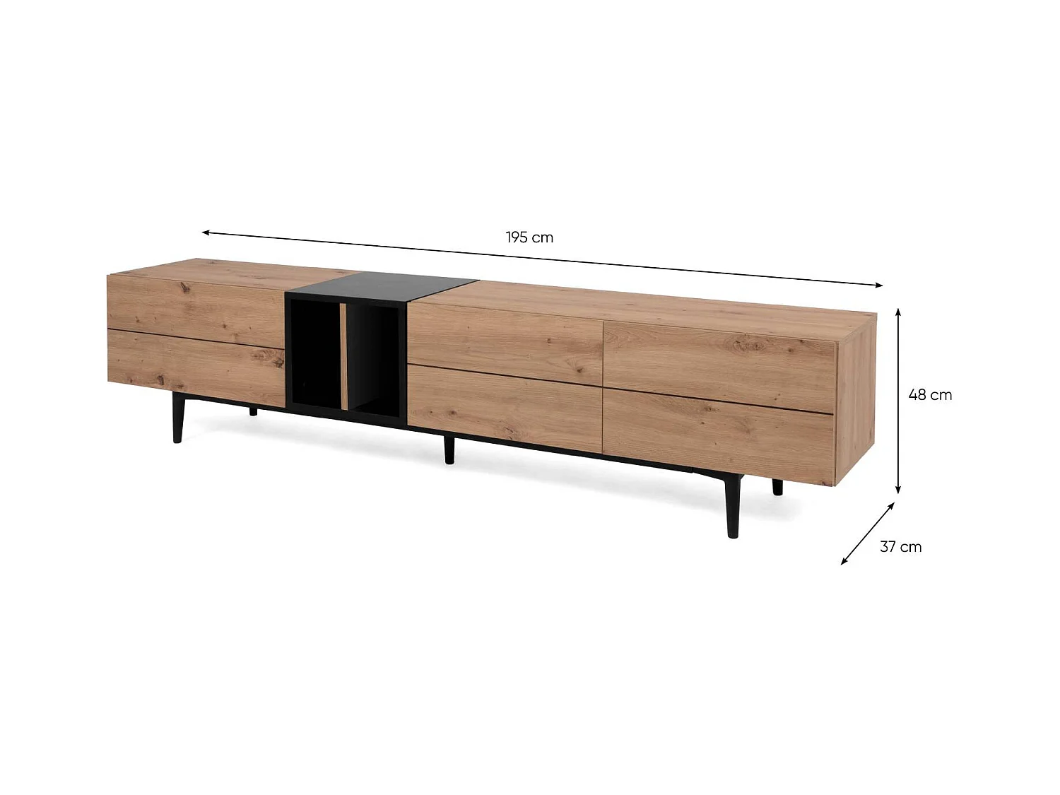 meuble TV 195x48x37 cm naturel noir