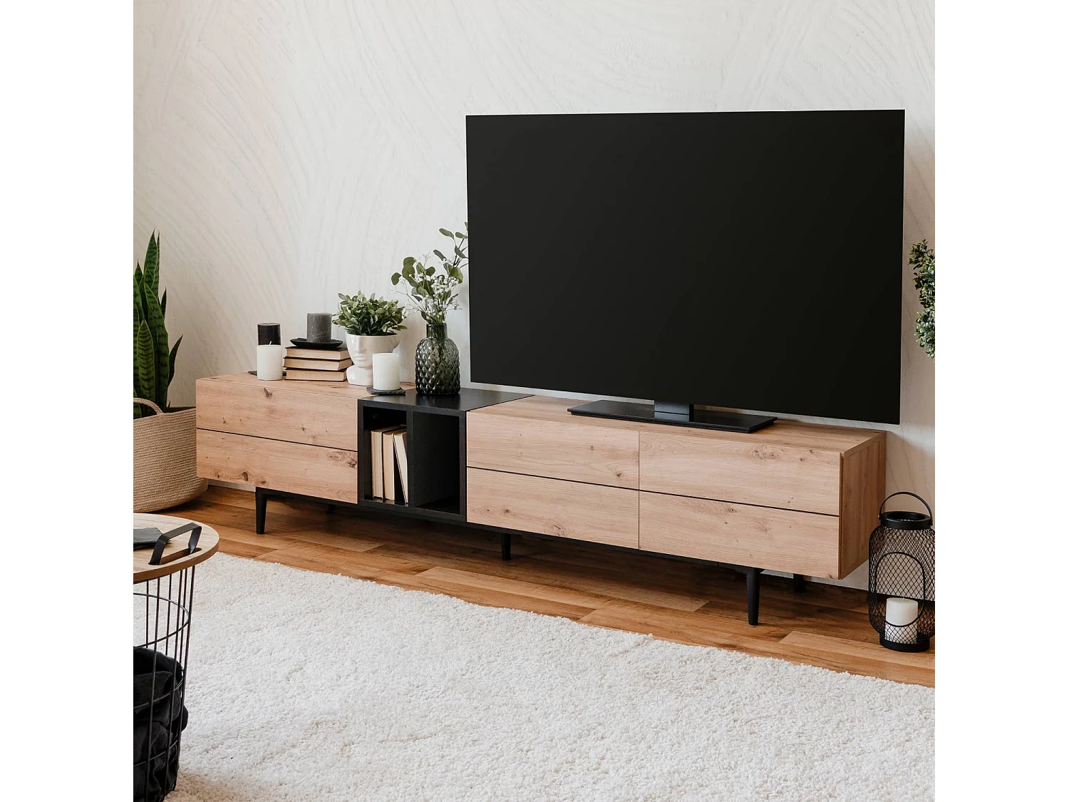 tv-meubel 195x48x37 cm natuurlijk zwart