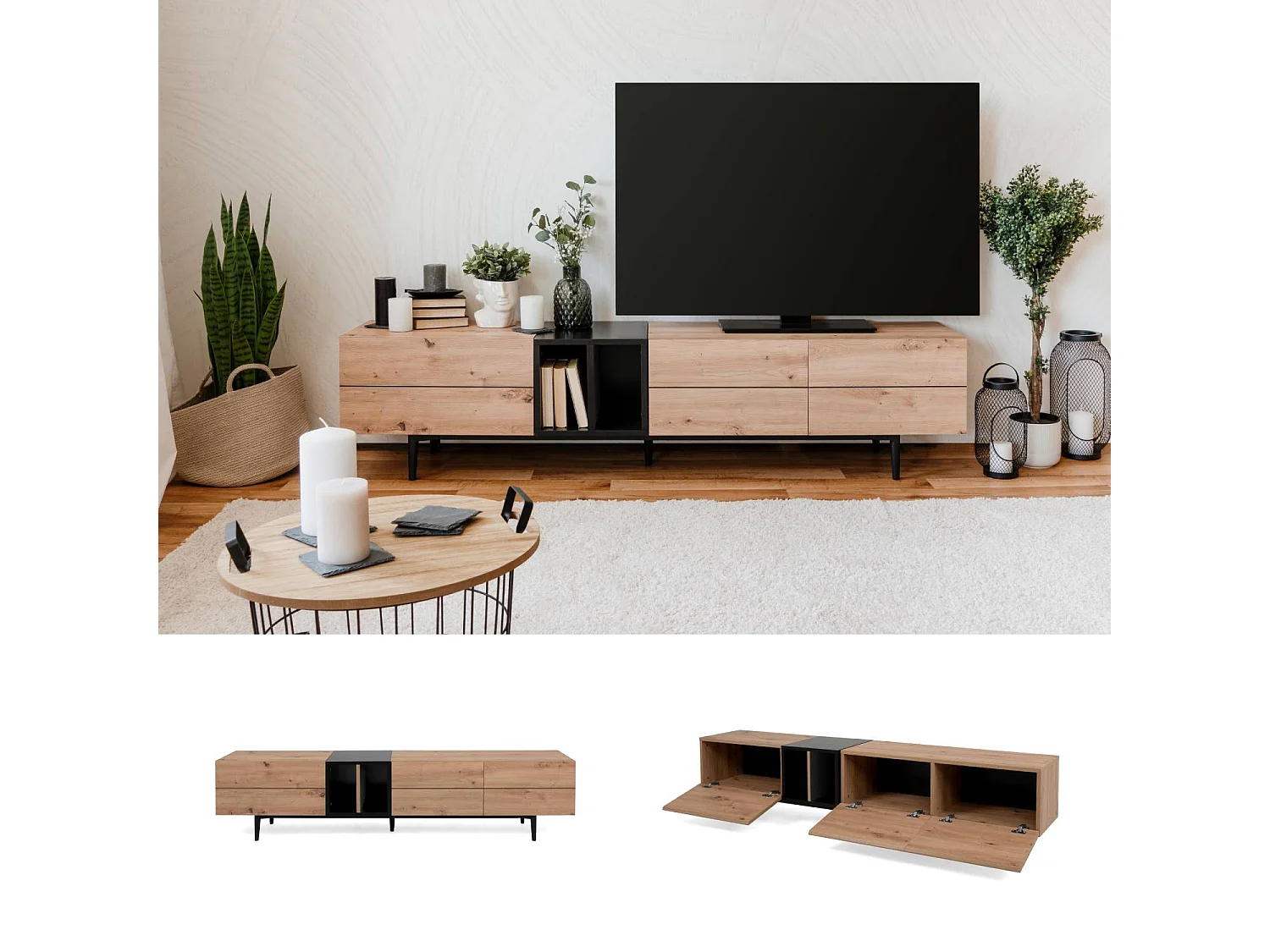 tv-meubel 195x48x37 cm natuurlijk zwart