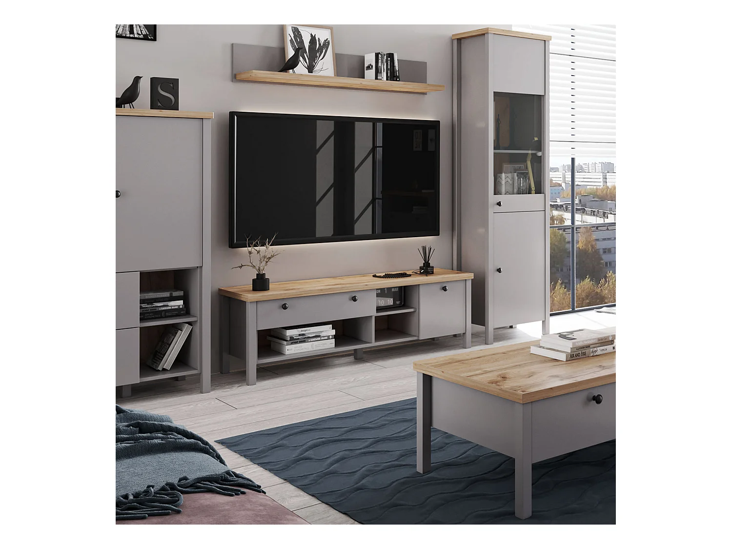 tv-meubel 146,5x46,5x38 cm grijs