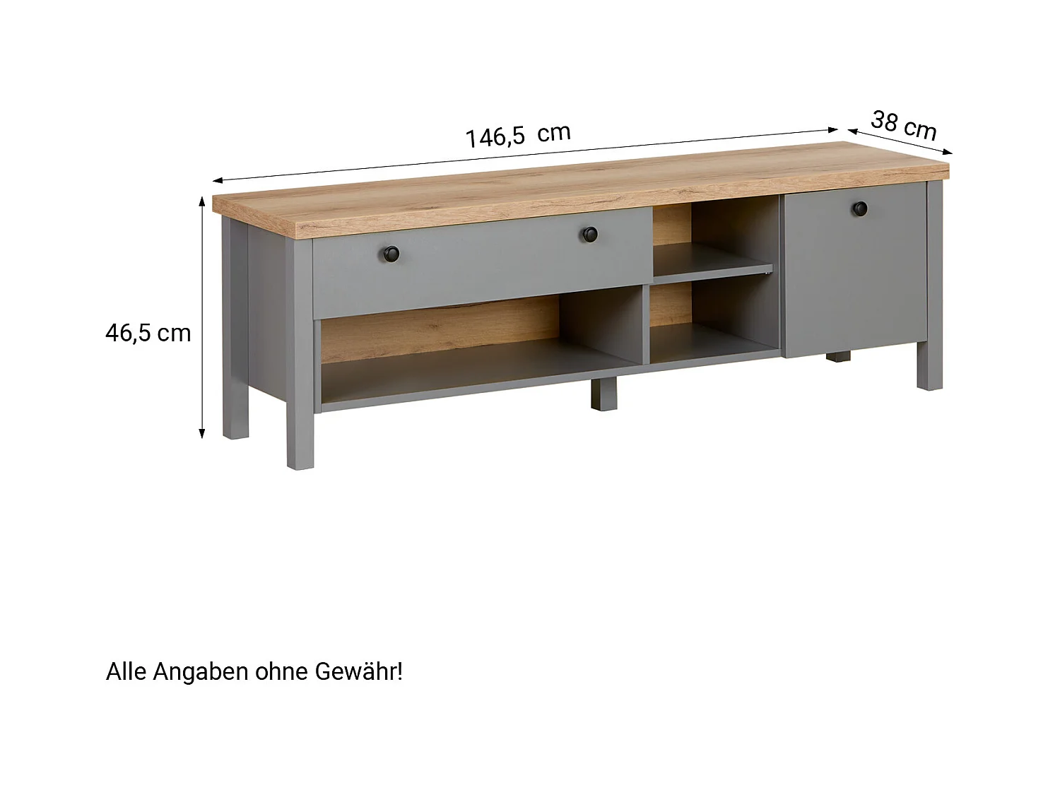 szafka RTV 146,5x46,5x38 cm szara