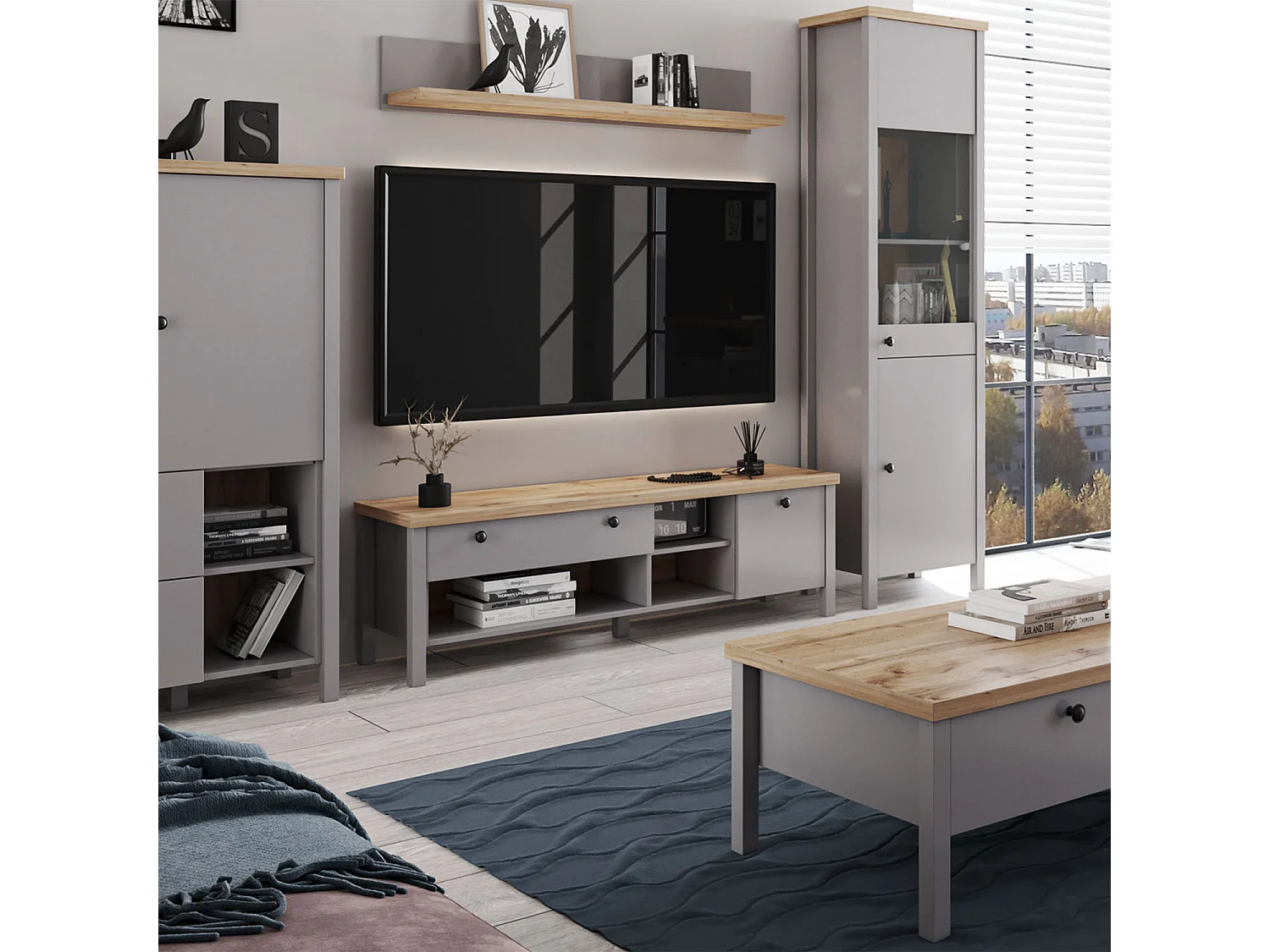 meuble TV 146,5x46,5x38 cm gris