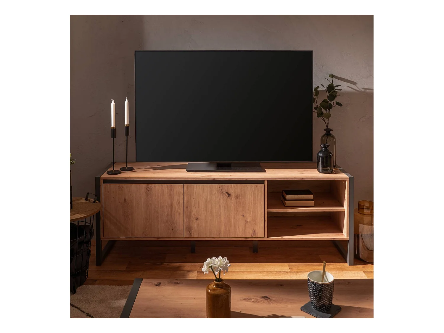 Meuble TV 160x55x40 cm naturel anthracite